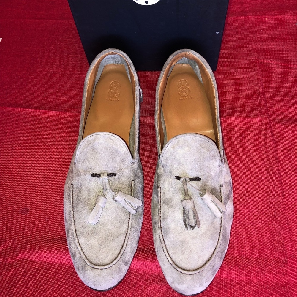 Dove grey tassel loafers by 8